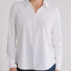 SPANX Sunshine Zip Collared Lightweight Long Sleeve Blouse in White - Size 1X